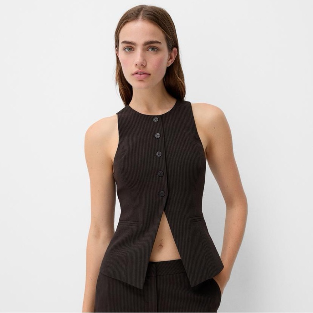 Bershka Brown Fitted Buttoned Vest NWT
